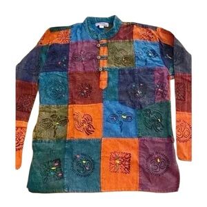 Shop Holic Women's Nepal Cotton Patchwork Handmade Shirt medium oversized